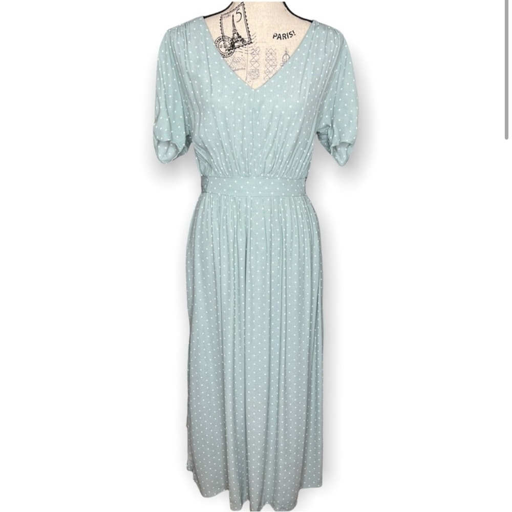 H&M Midi Dress Mint Green Polka Dot 6 - cottagecore dress